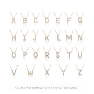 Wholesale S925 pure silver 26 letter niche minimalist full diamond collarbone necklace