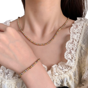 Wholesale Retro Style Electroplating Gold Round Bead Chain Necklace