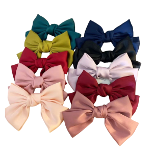 Wholesale solid color satin chiffon big bow spring hair clip