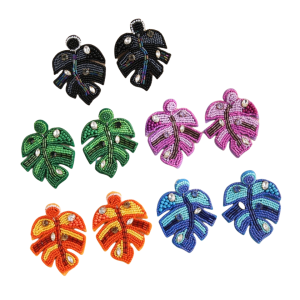 Wholesale New Boho Leaf Fabric Bead Earrings for Women Retro Handmade