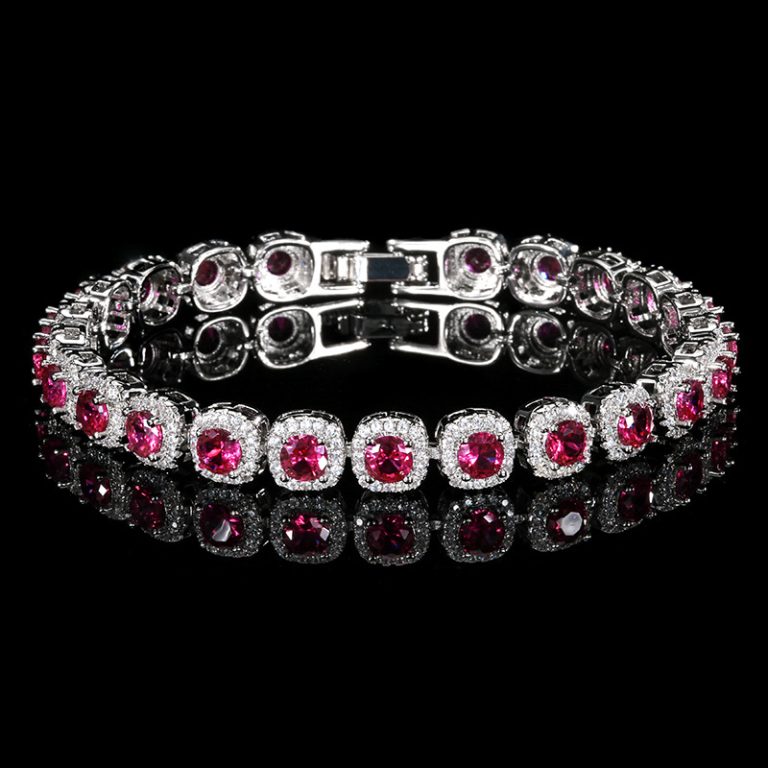 wholesale stainless steel bracelet with zircon red ruby