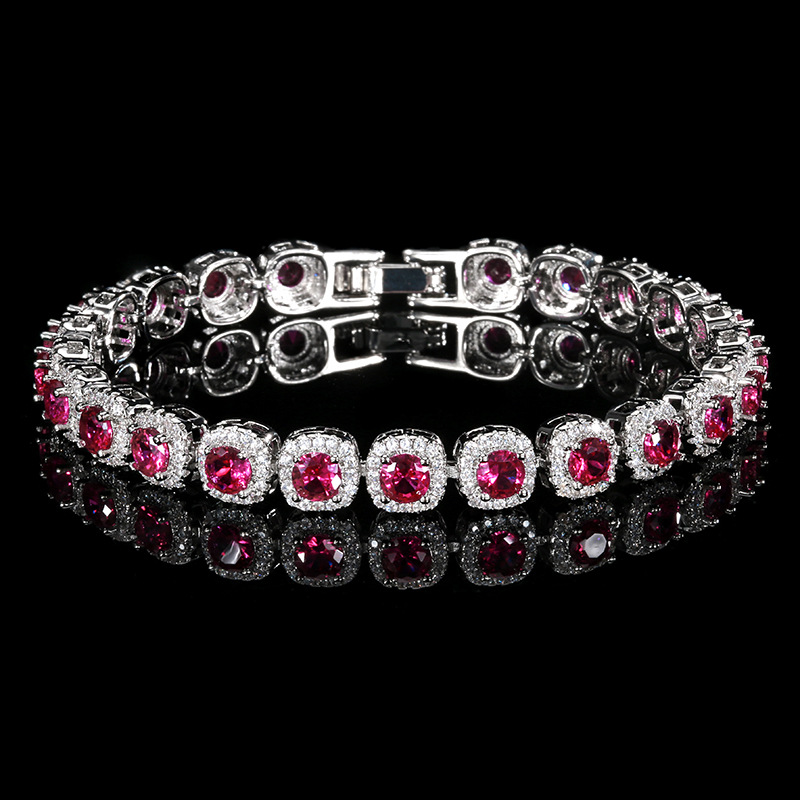 wholesale stainless steel bracelet with zircon red ruby